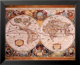 Antique Map, Geographica, c.1630 Art by Henricus Hondius