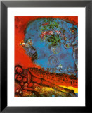 Couple d'amoureux sur fond rouge Posters par Marc Chagall