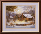 Holzhütte mit Rehen Kunstdrucke von M. Caroselli