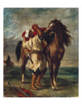 Arab Saddling His Horse Reproduction procédé giclée par Eugene Delacroix