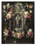 Floral Wreath with Madonna and Child Reproduction procédé giclée par Jan Philip Van Thielen