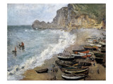 Etretat, Beach and the Porte D'Amont Giclee Print by Claude Monet