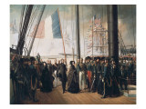 Queen Victoria Visiting the French Squadron at the Portsmouth Port Giclee-trykk av Francois Auguste Biard