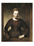 Young Woman at an Open Half-Door Giclée-Druck von Rembrandt van Rijn 