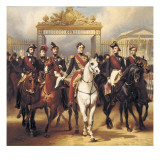 Louis-Philippe and His Sons on Horseback in Front of the Bar of the Chateau De Versailles Giclee Print by Horace Vernet
