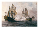 Combat Between the Spanish "Glorioso" Against the British "Darmouth" Reproduction procédé giclée par Angel María Cortellini