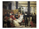 Pope Julius II Ordering Bramante, Michelangelo and Raphael to Construct the Vatican and St Impressão giclée por Horace Vernet