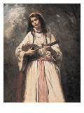 Gypsy Girl with Mandolin (Gitane À La Madoline) Giclée-Druck von Jean-Baptiste-Camille Corot