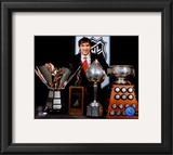 Alexander Ovechkin with 2008 Hart Trophy, Pearson Award, Ross Trophy & the Rocket Trophy Framed Photographic Print