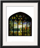Landscape with Hollyhocks Posters by Louis Comfort Tiffany