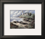 Lighthouse and Boat Print by George Bjorkland
