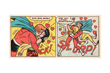 Archie Comics Retro: Pureheart The Powerful Comic Panel; Pureheart kisses Betty and Veronica (Aged) Giclée-Druck