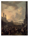 Capriccio View of Rome with a Market by Bernini's Four Rivers Fountain, Santa Trinita Dei Monti Giclee Print by Johannes Lingelbach