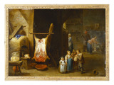 The Interior of a Peasant's Cottage with a Pig's Carcass and a Boy Blowing Up a Bladder, 1646 reproduction procédé giclée par David Teniers the Younger
