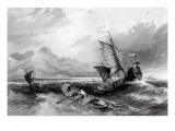 Termination of the Great Wall of China, Gulf of Pecheli, from 'China in a Series of Views' Giclee Print by Thomas Allom