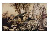 A Band of Workmen, Who Were Sawing Down a Toadstool, Rushed Away, Leaving their Tools Behind Them Giclee Print by Arthur Rackham