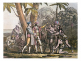 The Arrival of Christopher Columbus in the New World and His Meeting with the Indigenous Peoples Giclee Print by D.k. Bonatti