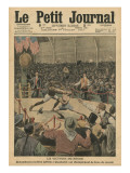 The Victory of the Negro, Jack Johnson Knocks Jim Jeffries Out at the World Boxing Championship Giclee Print by French School 