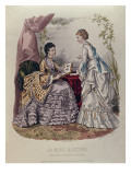 Fashion Plate Showing Ladies in Dresses Designed by Mme Breant-Castel and Looking at Photo Albums Impressão giclée por French School