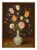 Tulips, Roses, Forget-Me-Nots and Other Flowers in a Late Ming Blue and White Vase Giclee Print by J. Brueghel