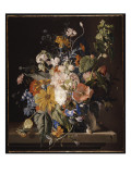 Poppies, Hollyhock, Morning Glory, Viola, Daisies, Sweet Pea, Marigolds and Other Flowers in a Vase Giclee Print by Jan van Huysum