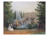 View of the Marly Cascade from the Lower Garden of the Peterhof Palace, C.1830-60 Giclee Print by Vasili Semenovich Sadovnikov