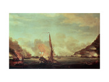 Destruction of the Floating Batteries at Gibraltar, 13 September 1782, 1782 reproduction procédé giclée par Thomas Whitcombe