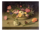 A Still Life of Flowers, a Dragonfly and a Red Admiral, 1614 Giclee Print by Ambrosius The Elder Bosschaert