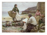 Newlyn: Catching Up with the Cornish Telegraph Giclee Print by Walter Langley