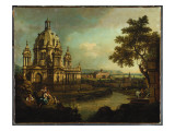 A Capriccio with a Domed Church and Buildings in Pirna, C.1765 Giclee Print by Bernardo Bellotto