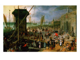 A View of Antwerp Harbour with the Kraanenhoofd and the Werf Gate, 1608 reproduction procédé giclée par Sebastian Vrancx