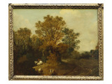 A Wooded Landscape with Faggot Gatherers by a Path, a White Horse Tethered Beyond reproduction procédé giclée par Thomas Gainsborough