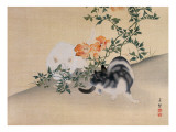 Two Cats, Illustration from 'The Kokka' Magazine, 1898-99 Giclée-tryk af Japanese School Two Cats, Illustration from 'The Kokka' Magazine, 1898-99 Giclée-tryk af Japanese School