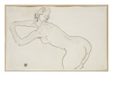 Female Nude Kneeling and Bending Forward to the Left, 1918 Giclee-vedos tekijänä Schiele Female Nude Kneeling and Bending Forward to the Left, 1918 Giclee-vedos tekijänä Schiele