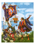 Christopher Columbus Planting the Spanish Royal Standard on the Newly Found Land of America Giclee Print by Peter Jackson