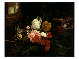 Flowers in a Silver Vase with a Snail and a Butterfly Giclee Print by Willem van Aelst