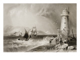 South Wall Lighthouse with Howth Hill in the Distance, Dublin Giclee Print by William Henry Bartlett