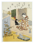 A Courtesan Seated on a Verandah Brushing Her Teeth reproduction procédé giclée par Suzuki Harunobu