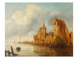 A River Landscape with Fishermen by a Castle Reproduction procédé giclée par Claude de Jongh