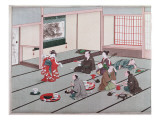 Japanese Eating, Drinking and Being Entertained in Teahouse Giclee Print by Japanese School 