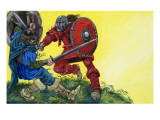 The Red Knight Fells Balin with a Mighty Blow, 1972 Impressão giclée por Richard Hook The Red Knight Fells Balin with a Mighty Blow, 1972 Impressão giclée por Richard Hook