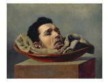 Guillotined Head of a Parricide Executed at Puy in 1825 Giclee-trykk av Francois Gabriel de Becdelievre