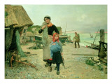 Fisherfolk Returning with their Nets, Etretat, 1882 reproduction procédé giclée par Henry Bacon