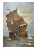 The Mayflower Carrying the Pilgrim Fathers across the Atlantic to America in 1620 Giclée-Druck von Marshall Johnson