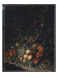 Peaches, Grapes, Pomegranates, Melons, a Corncob, Apricots, Plums, Pears, Acorns, 1718 Lámina giclée por Rachel Ruysch Peaches, Grapes, Pomegranates, Melons, a Corncob, Apricots, Plums, Pears, Acorns, 1718 Lámina giclée por Rachel Ruysch