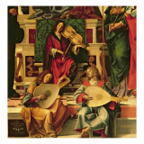 Detail of Angel Musicians from a Painting of the Virgin and Child on a Throne Giclee Print by Montagna 