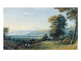 Figures Resting on a Hillside with a Church Spire Beyond, 1825 Impressão giclée por John Varley