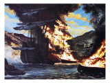 Destruction of Sir John Hawkins' Ships in the Port of San Juan D'Ulloa Giclee Print by Oliver Frey