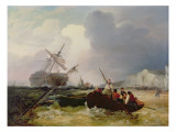 Rowing Boat Going to the Aid of a Man-O'-War in a Storm Giclee Print by George Chambers