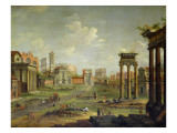 The Campo Vaccino, Rome Looking Towards St. Francesca Romana and the Arch of Titus Giclee Print by Antonio Joli